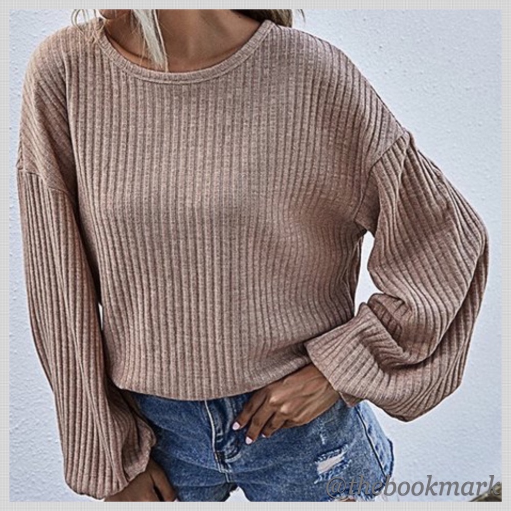 NEW! BALLOON SLEEVE RIBBED TOP - Picture 2 of 4